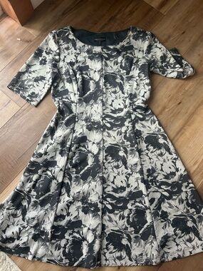connected apparel Black and Silver Floral Fit-and-Flare Midi Dress